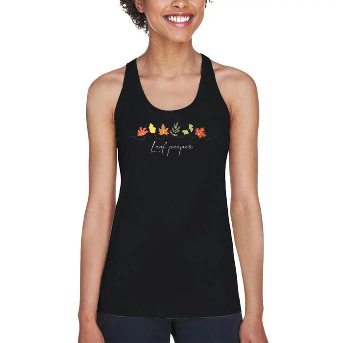 Autumn Peeping Fall Foliage Leaf Peeper Thanksgiving Women's Racerback Tank