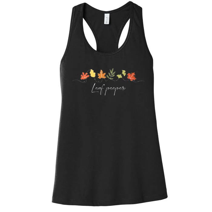 Autumn Peeping Fall Foliage Leaf Peeper Thanksgiving Women's Racerback Tank