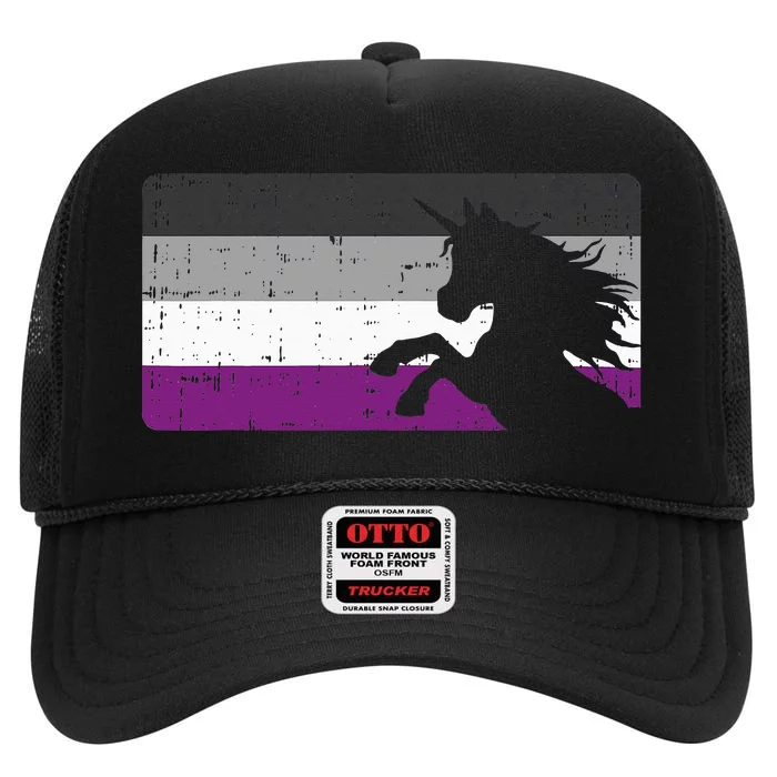 Asexual Pride Flag Unicorn Majestic Animal Ace Lgbtq High Crown Mesh Trucker Hat