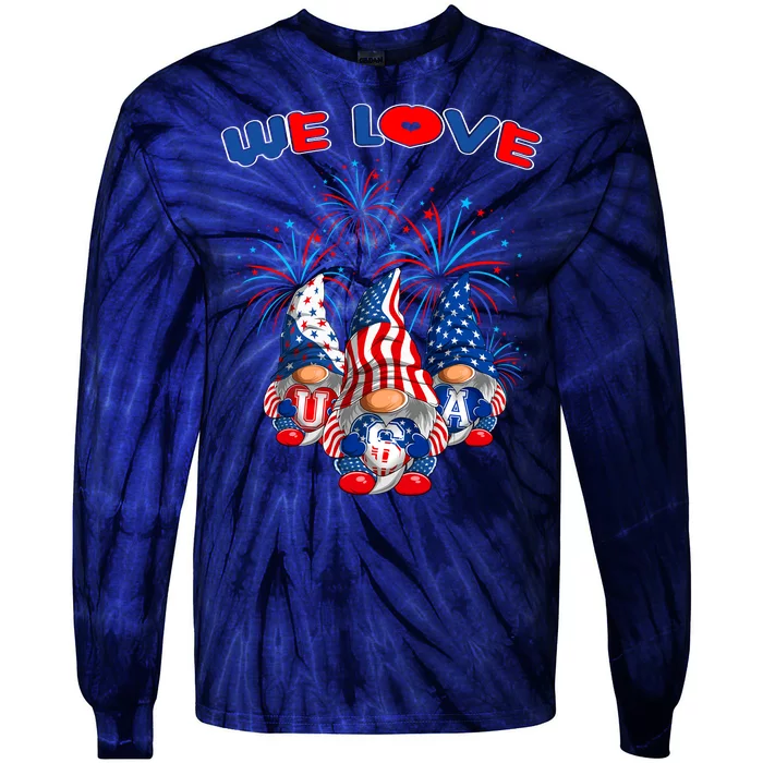 American Patriotic Gnomes Usa Independence Day Tie-Dye Long Sleeve Shirt