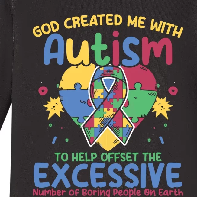 Autistic Puzzle God Created Me With Autism Awareness Baby Long Sleeve Bodysuit