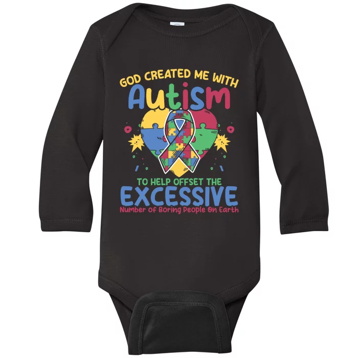 Autistic Puzzle God Created Me With Autism Awareness Baby Long Sleeve Bodysuit