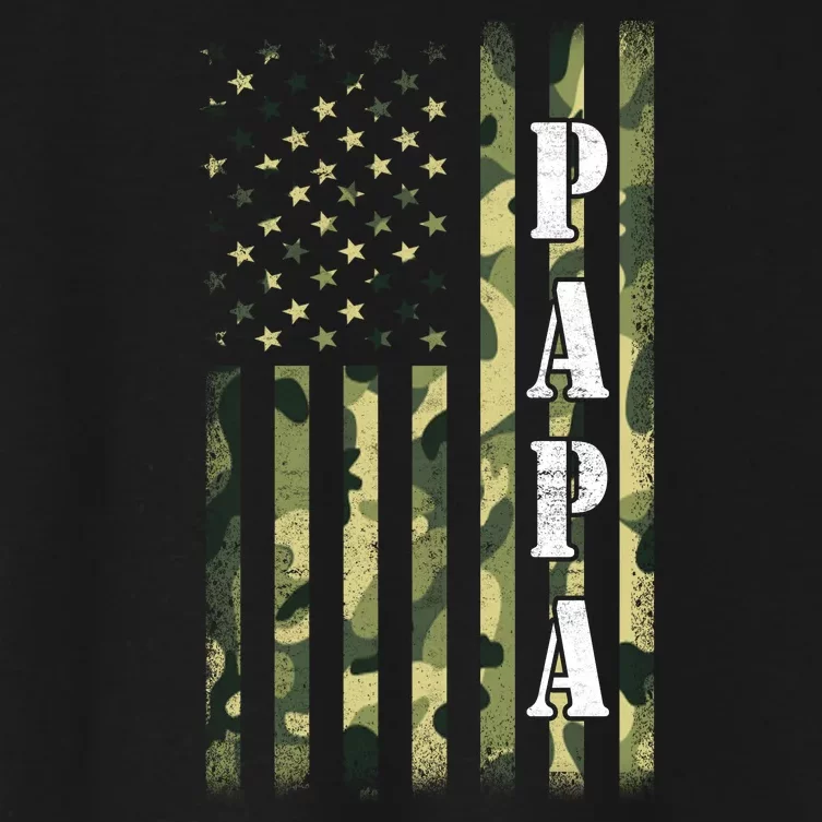 Army Papa Gift Proud Army Grandpa USA Flag Women's Crop Top Tee