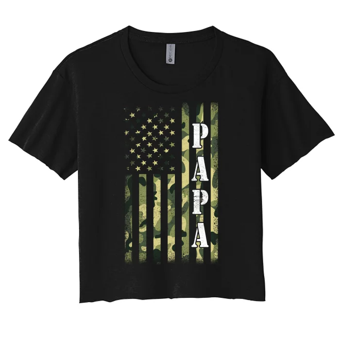 Army Papa Gift Proud Army Grandpa USA Flag Women's Crop Top Tee