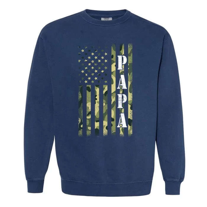 Army Papa Gift Proud Army Grandpa USA Flag Garment-Dyed Sweatshirt