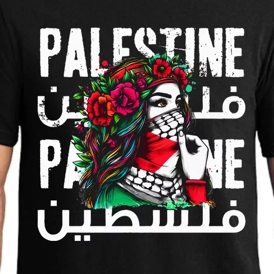 A Palestinian Girl With A Palestinian Bandana Palestine Pajama Set