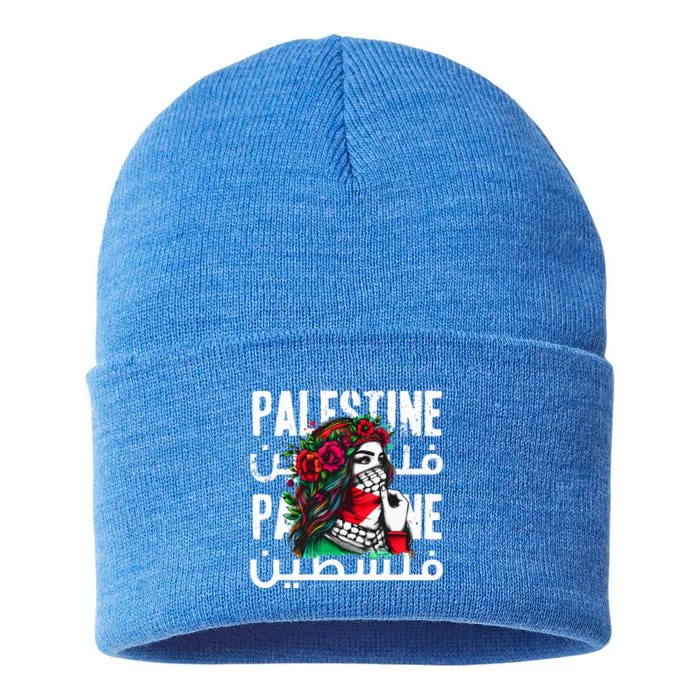 A Palestinian Girl With A Palestinian Bandana Palestine Sustainable Knit Beanie