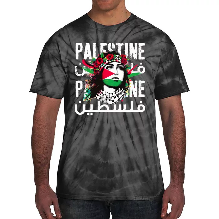 A Palestinian Girl Wearing A Palestinian Bandana Palestine Tie-Dye T-Shirt