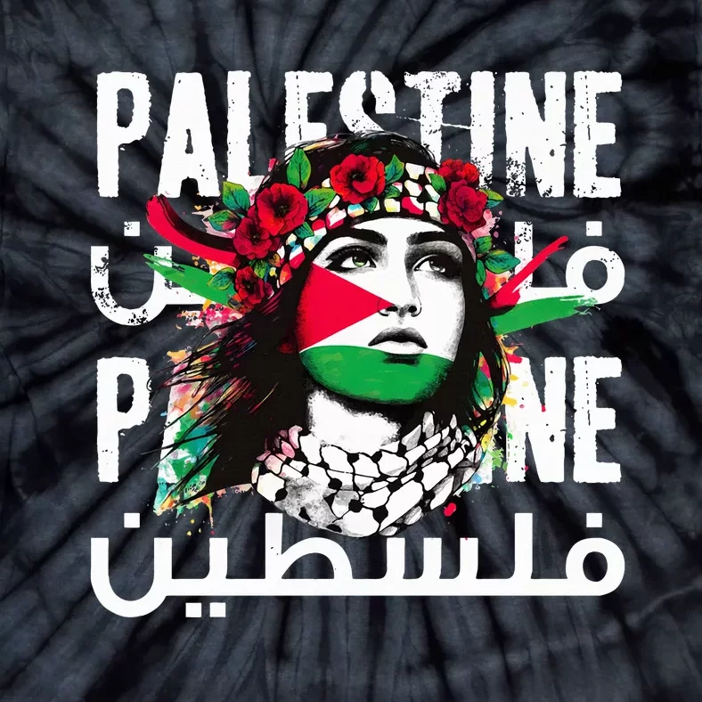 A Palestinian Girl Wearing A Palestinian Bandana Palestine Tie-Dye T-Shirt