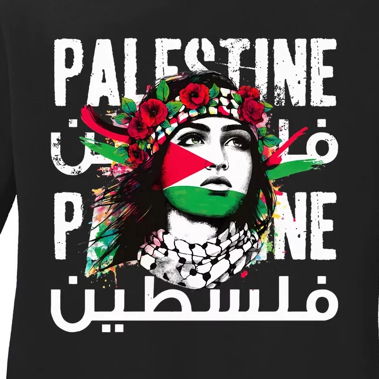 A Palestinian Girl Wearing A Palestinian Bandana Palestine Ladies Long Sleeve Shirt