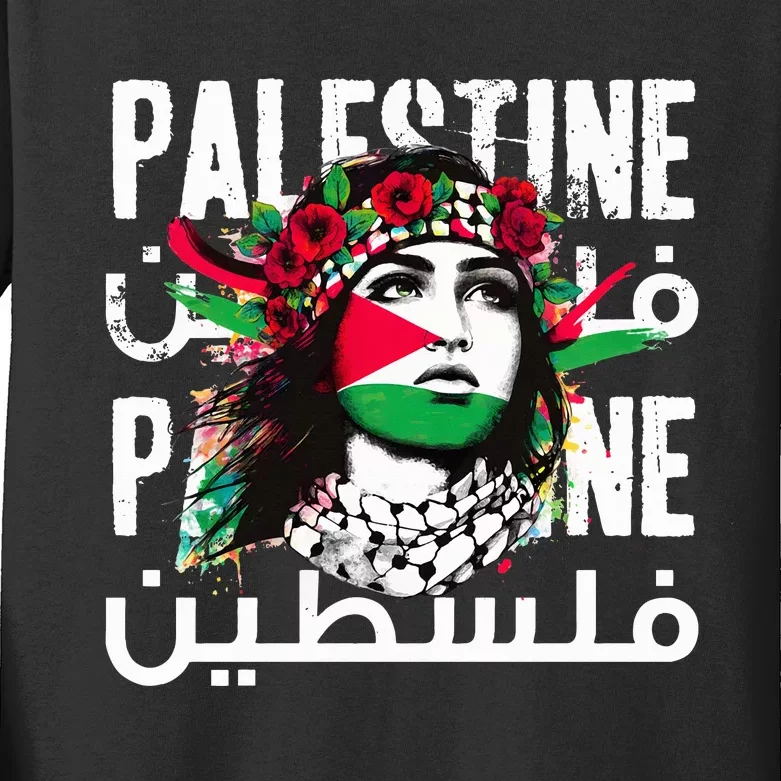 A Palestinian Girl Wearing A Palestinian Bandana Palestine Kids Long Sleeve Shirt