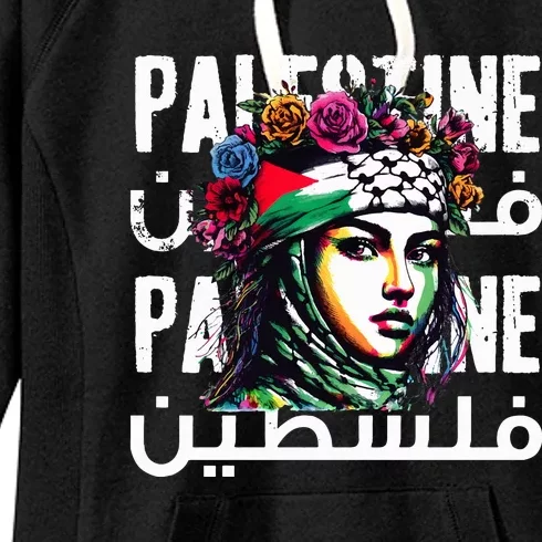 A Palestinian Girl Wearing A Palestinian Bandana Palestine Women's Fleece Hoodie