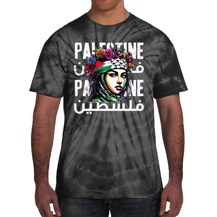 A Palestinian Girl Wearing A Palestinian Bandana Palestine Tie-Dye T-Shirt