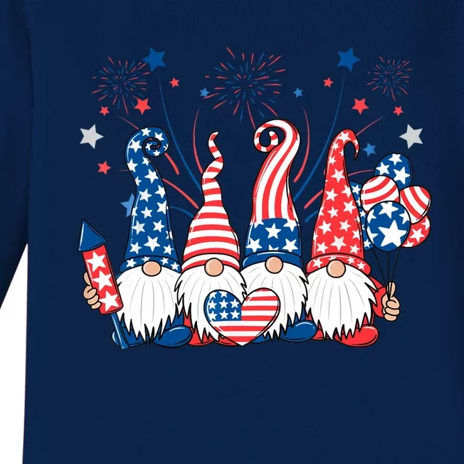 American Patriotic Gnomes USA Independence Day 4th Of July Baby Long Sleeve Bodysuit