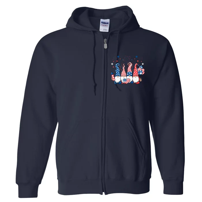 American Patriotic Gnomes USA Independence Day 4th Of July Full Zip Hoodie