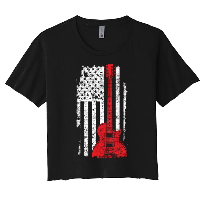 American Pride Guitarist USA Flag Guitar Women's Crop Top Tee