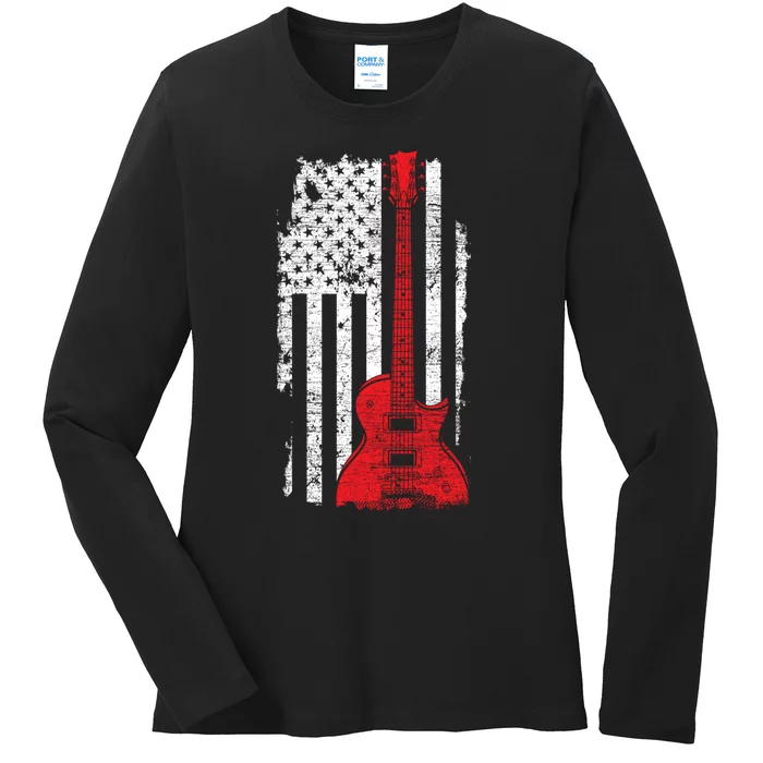 American Pride Guitarist USA Flag Guitar Ladies Long Sleeve Shirt