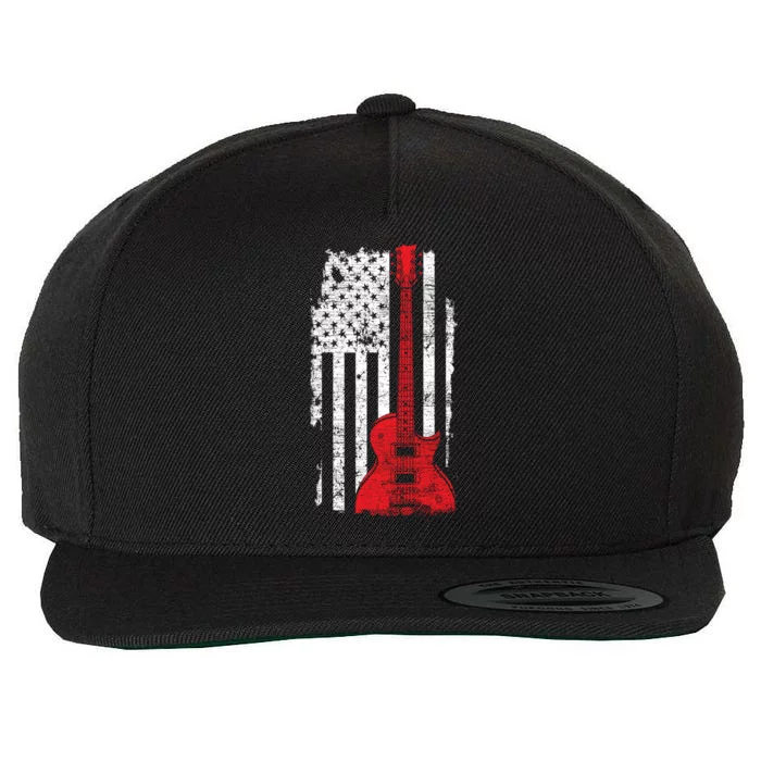 American Pride Guitarist USA Flag Guitar Wool Snapback Cap