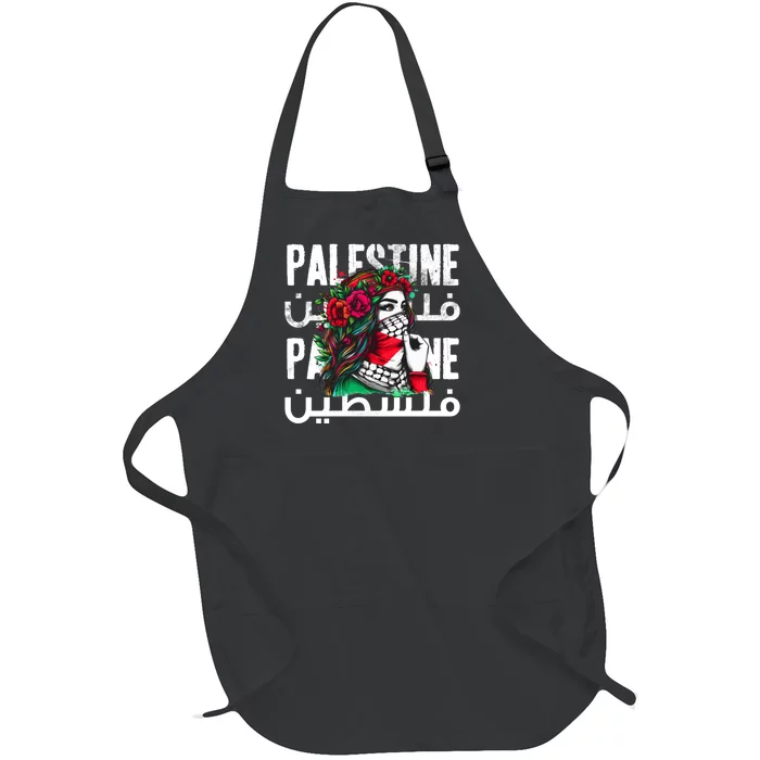 A Palestinian Girl With A Palestinian Bandana Palestine Full-Length Apron With Pocket