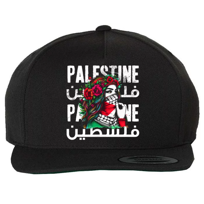 A Palestinian Girl With A Palestinian Bandana Palestine Wool Snapback Cap