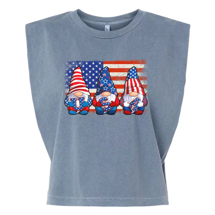 American Patriotic Gnomes Usa Independence Day 4th Of July Great Gift Garment-Dyed Women's Muscle Tee