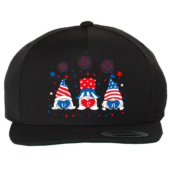 American Patriotic Gnomes Usa Independence Day 4th Of July Gift Wool Snapback Cap