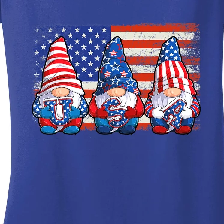 American Patriotic Gnomes Usa Independence Day 4th Of July Cute Gift Women's V-Neck T-Shirt