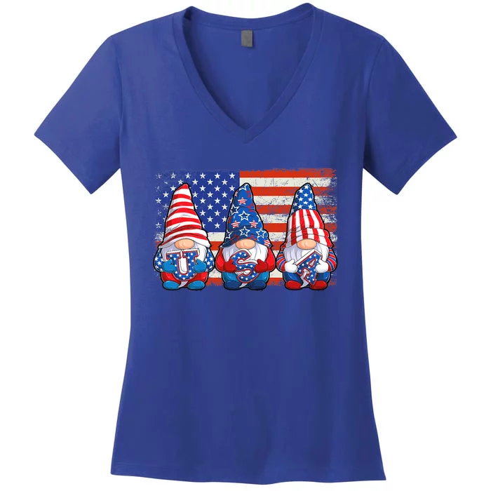 American Patriotic Gnomes Usa Independence Day 4th Of July Cute Gift Women's V-Neck T-Shirt