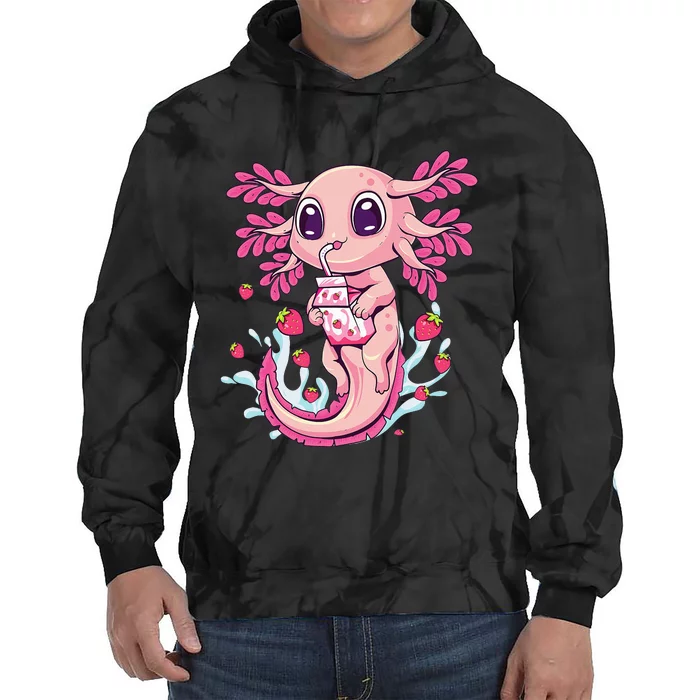 Axolotl Pastel Goth Strawberry Milk Shake Anime Aesthetic Tie Dye Hoodie