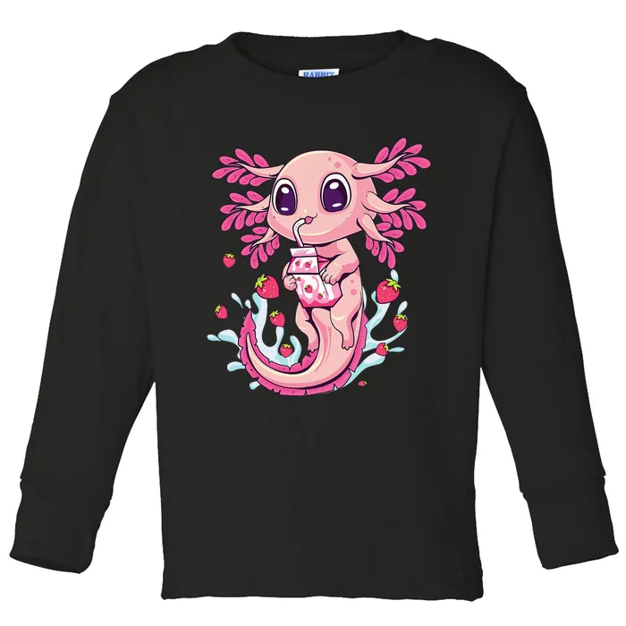 Axolotl Pastel Goth Strawberry Milk Shake Anime Aesthetic Toddler Long Sleeve Shirt