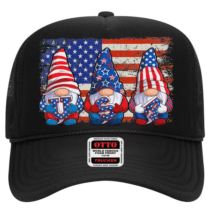 American Patriotic Gnomes USA Independence Day 4th Of July High Crown Mesh Trucker Hat