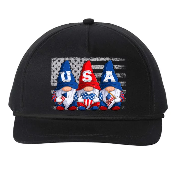 American Patriotic Gnomes Usa 4th Of July Meaningful Gift Snapback Five-Panel Rope Hat