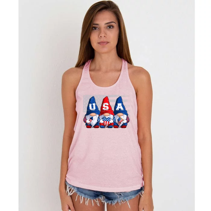 American Patriotic Gnomes Usa 4th Of July Meaningful Gift Women's Knotted Racerback Tank