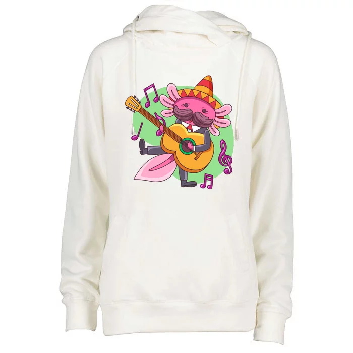 Axolotl Playing Guitar Womens Funnel Neck Pullover Hood