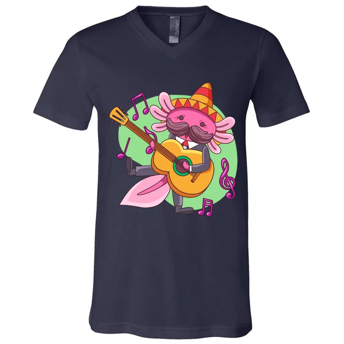 Axolotl Playing Guitar V-Neck T-Shirt