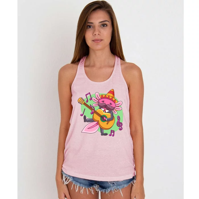 Axolotl Playing Guitar Women's Knotted Racerback Tank