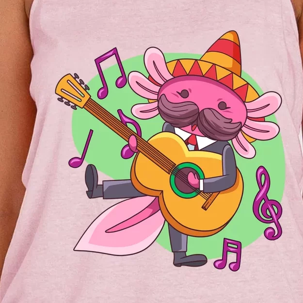 Axolotl Playing Guitar Women's Knotted Racerback Tank