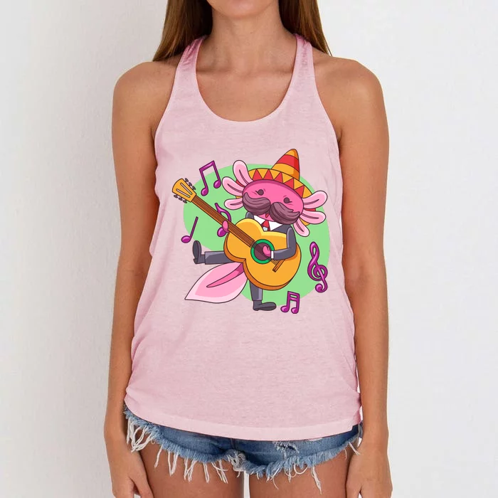 Axolotl Playing Guitar Women's Knotted Racerback Tank