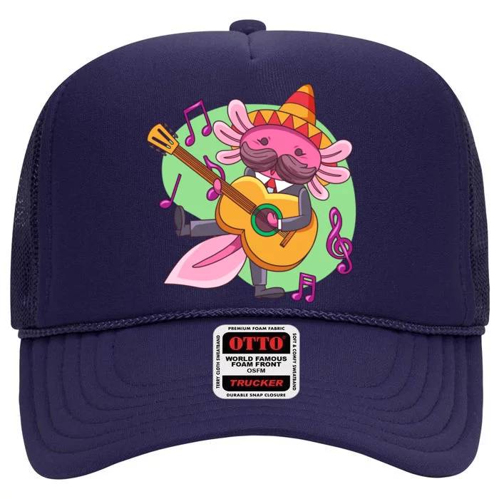 Axolotl Playing Guitar High Crown Mesh Trucker Hat