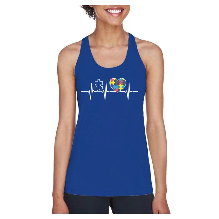 Autism Puzzle Heartbeat Autism Awareness Gift Funny Gift Women's Racerback Tank