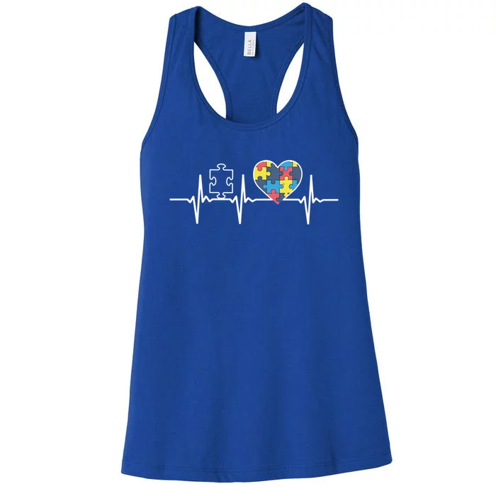 Autism Puzzle Heartbeat Autism Awareness Gift Funny Gift Women's Racerback Tank