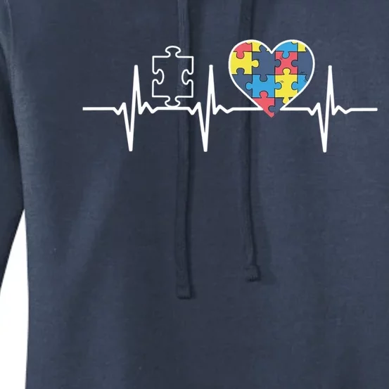 Autism Puzzle Heartbeat Autism Awareness Gift Funny Gift Women's Pullover Hoodie