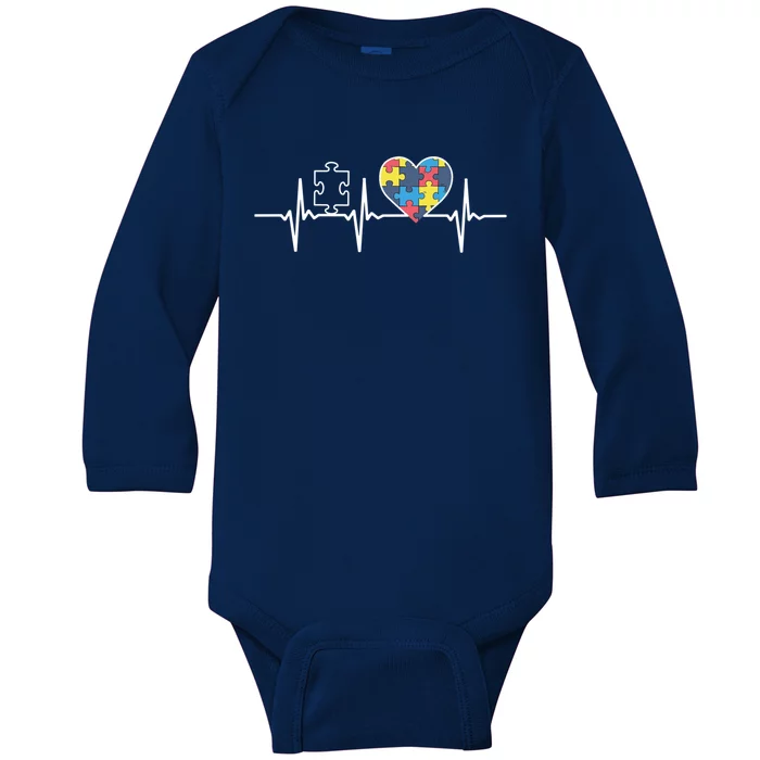 Autism Puzzle Heartbeat Autism Awareness Gift Funny Gift Baby Long Sleeve Bodysuit