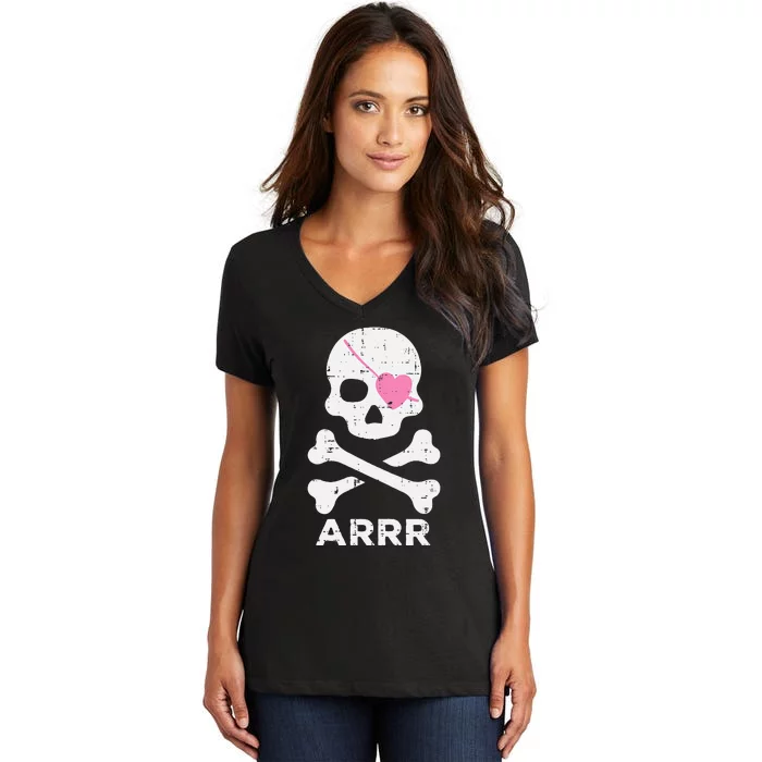 Arrr Pirate Heart Eyepatch Halloween Women Kids Women's V-Neck T-Shirt