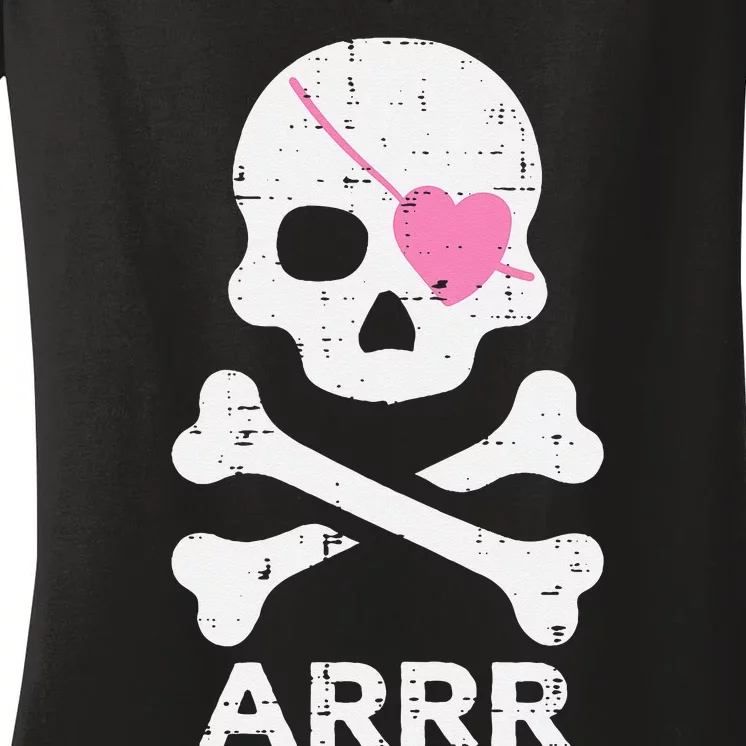 Arrr Pirate Heart Eyepatch Halloween Women Kids Women's V-Neck T-Shirt