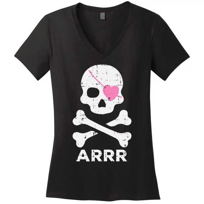 Arrr Pirate Heart Eyepatch Halloween Women Kids Women's V-Neck T-Shirt