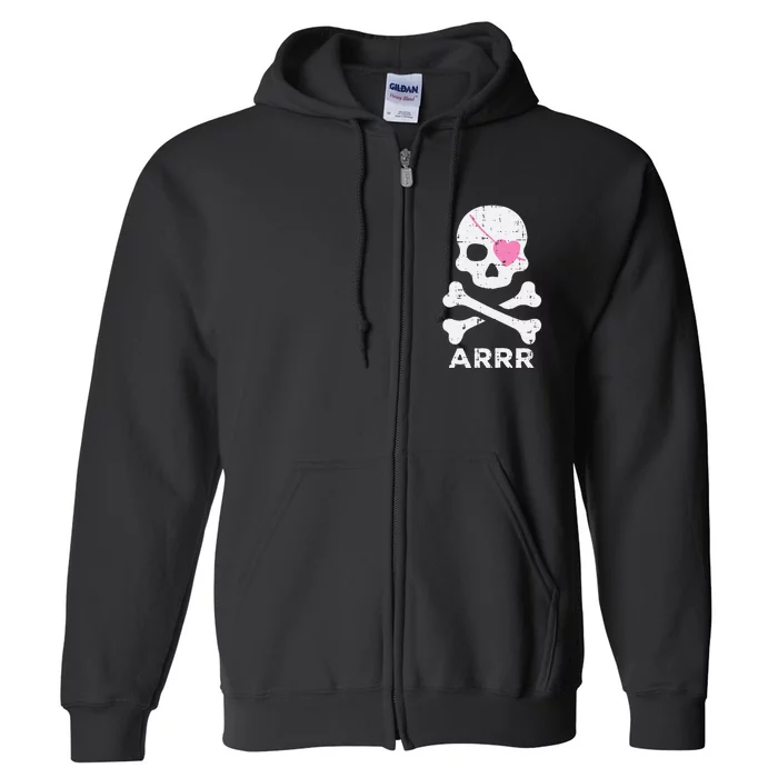 Arrr Pirate Heart Eyepatch Halloween Women Kids Full Zip Hoodie