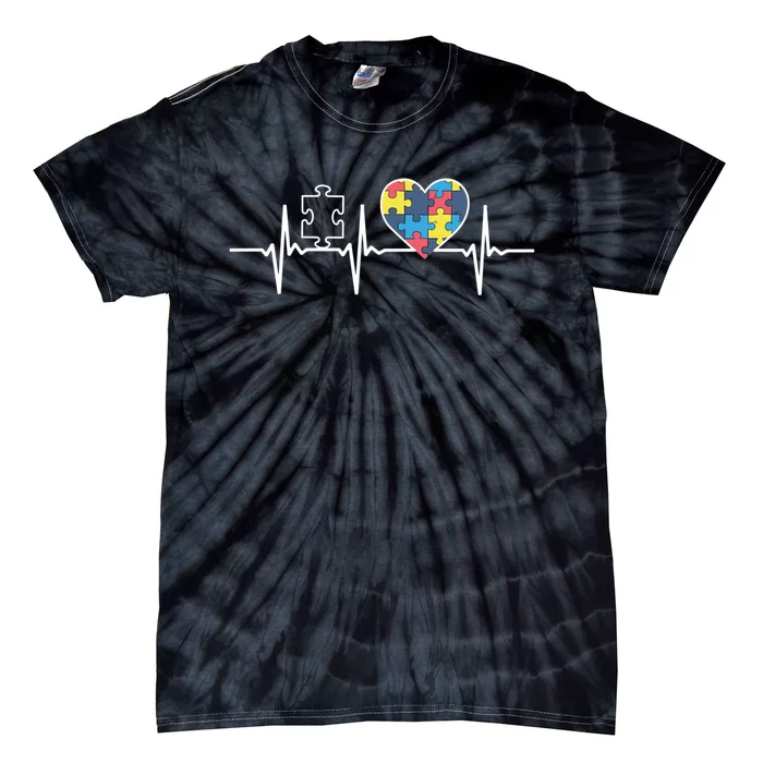 Autism Puzzle Heartbeat Autism Awareness Gift Tie-Dye T-Shirt