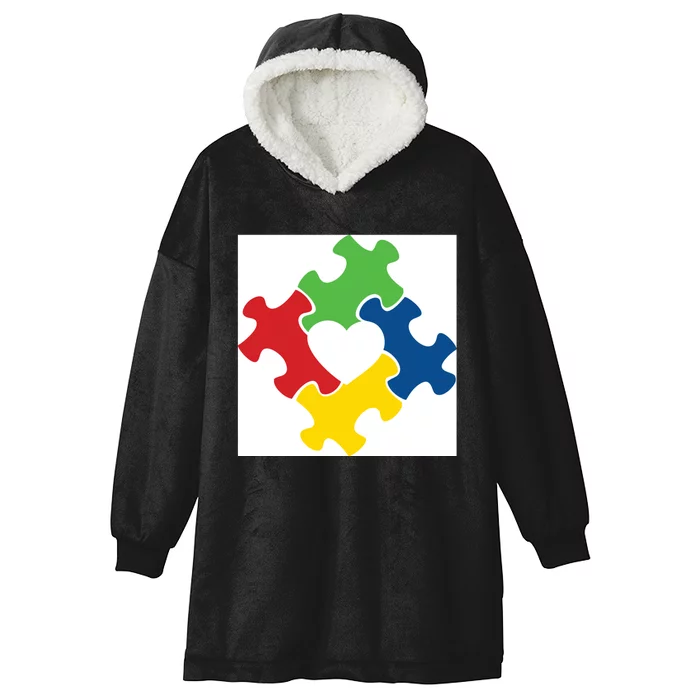 Autism Puzzle Heart Hooded Wearable Blanket