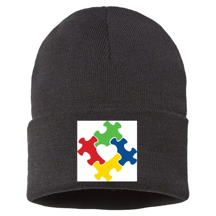 Autism Puzzle Heart Sustainable Knit Beanie